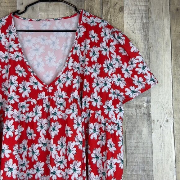 6XL Unbranded V-Neck Peplum Floral Print Dress Short Cap Sleeves Pullove… - Picture 4 of 13